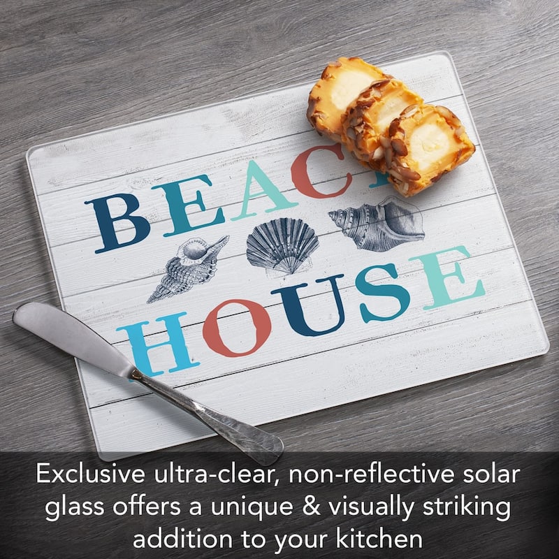 Beach House 3mm Heat Tolerant Tempered Glass Cutting Board 10” x 8” Manufactured in the USA Dishwasher Safe