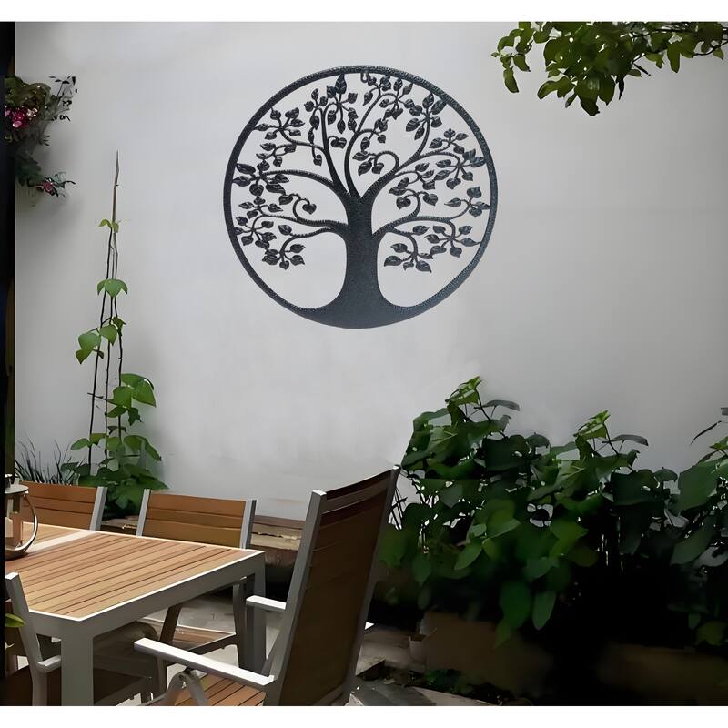 Cut-Out Tree Round Hanging Wall Decoration - 23.5" - Black