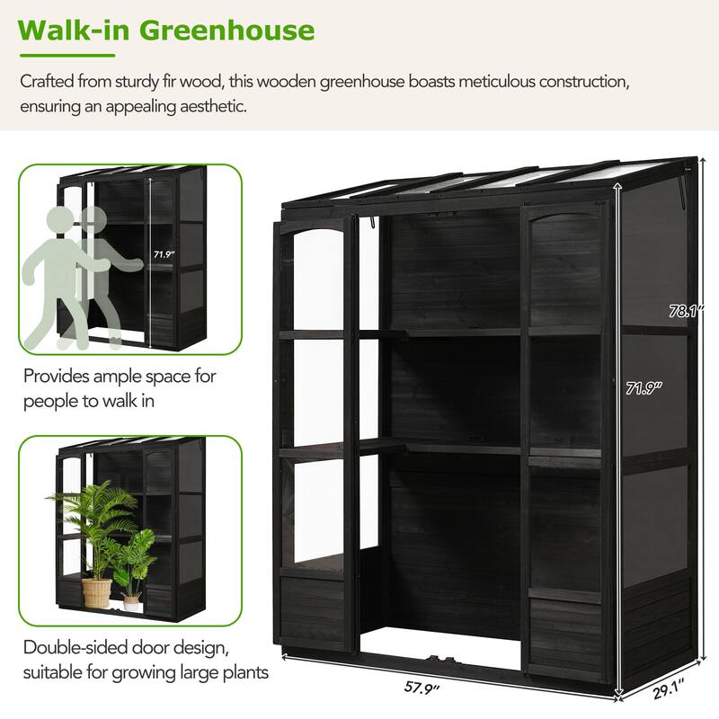 Nestfair 78"H Wooden Greenhouse Cold Frame with 4 Skylights