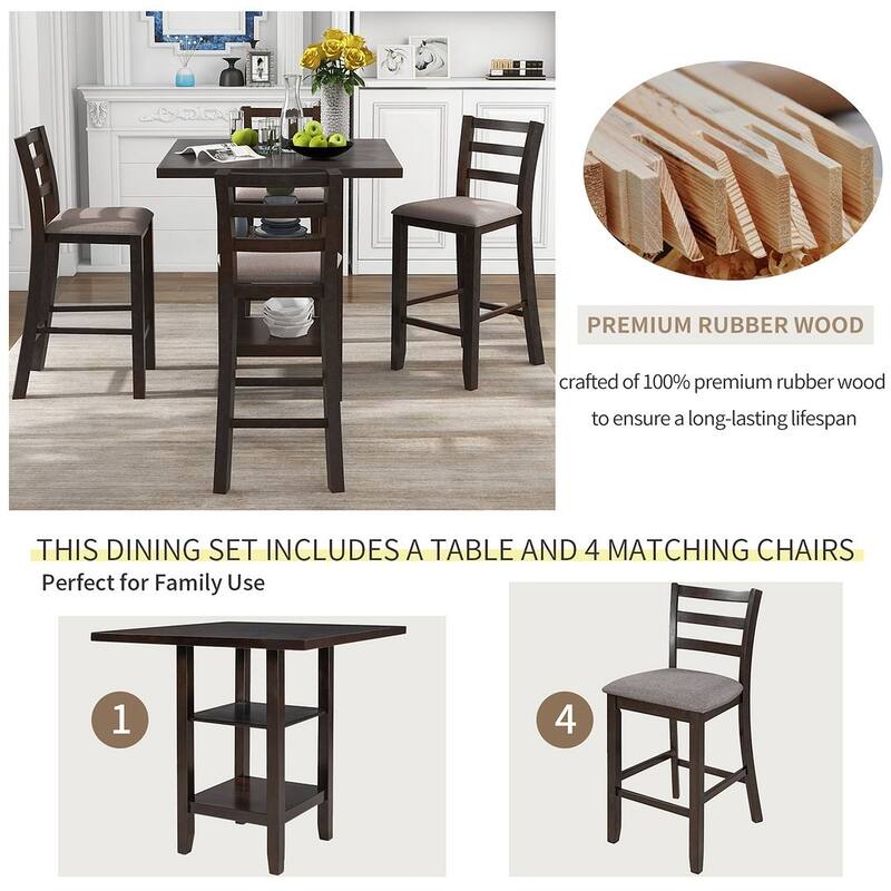 5 Piece Counter Height Square Dining Table Set with 4 Chairs