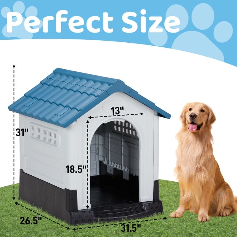33 inch. Plastic Dog House with Air Vents and Elevated Floor