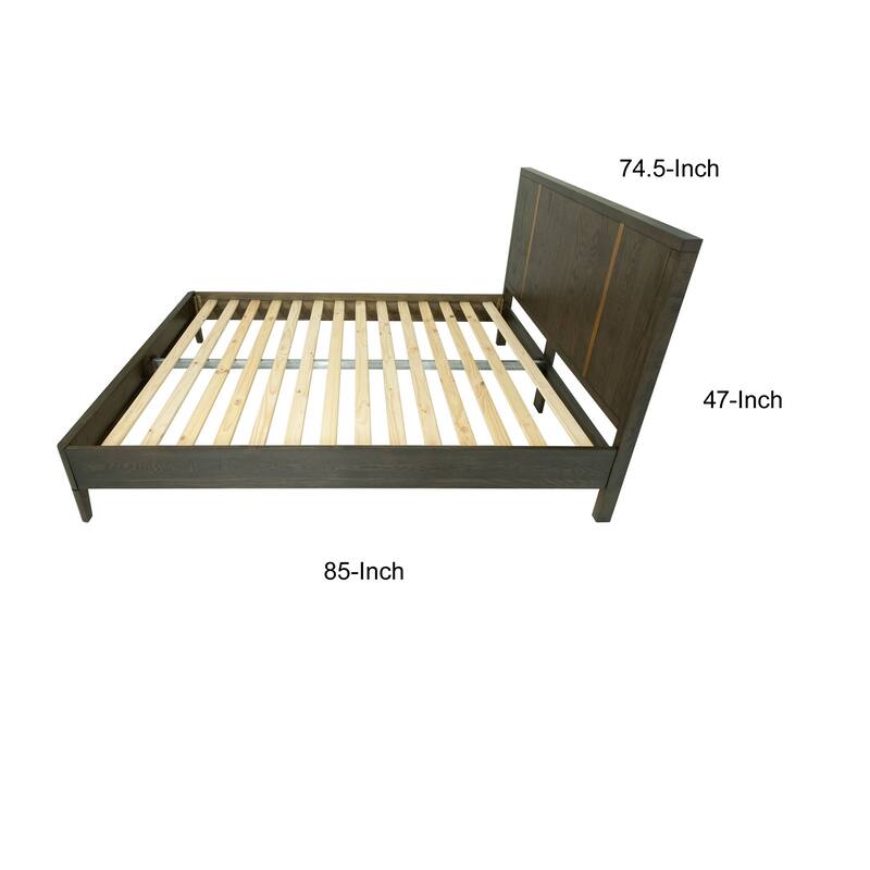Cid Ohio King Size Platform Bed, Panel Headboard with Gold Accents, Brown