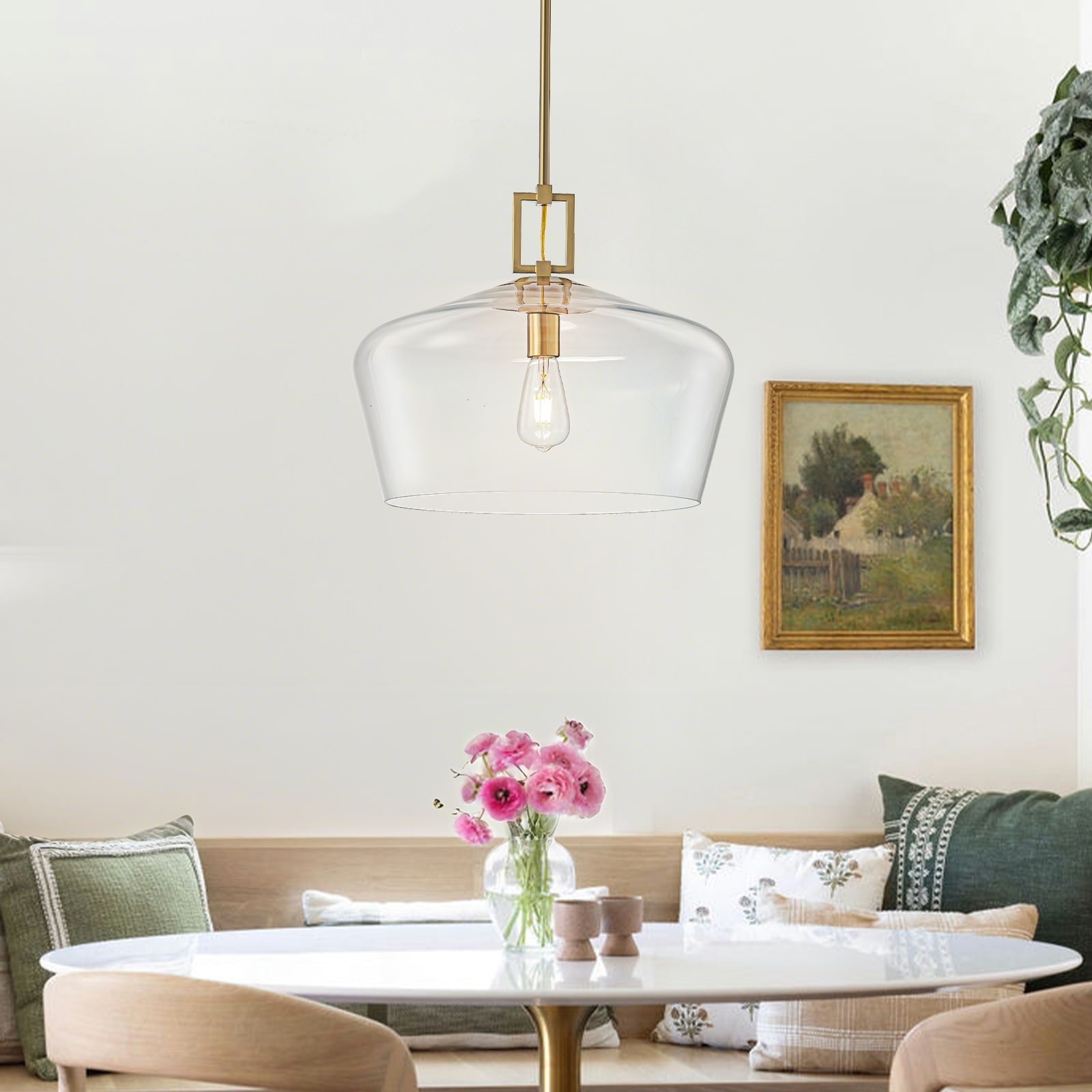 Clear Glass Chandelier 1-Light Pendant for Kithchen Dining Room - 18