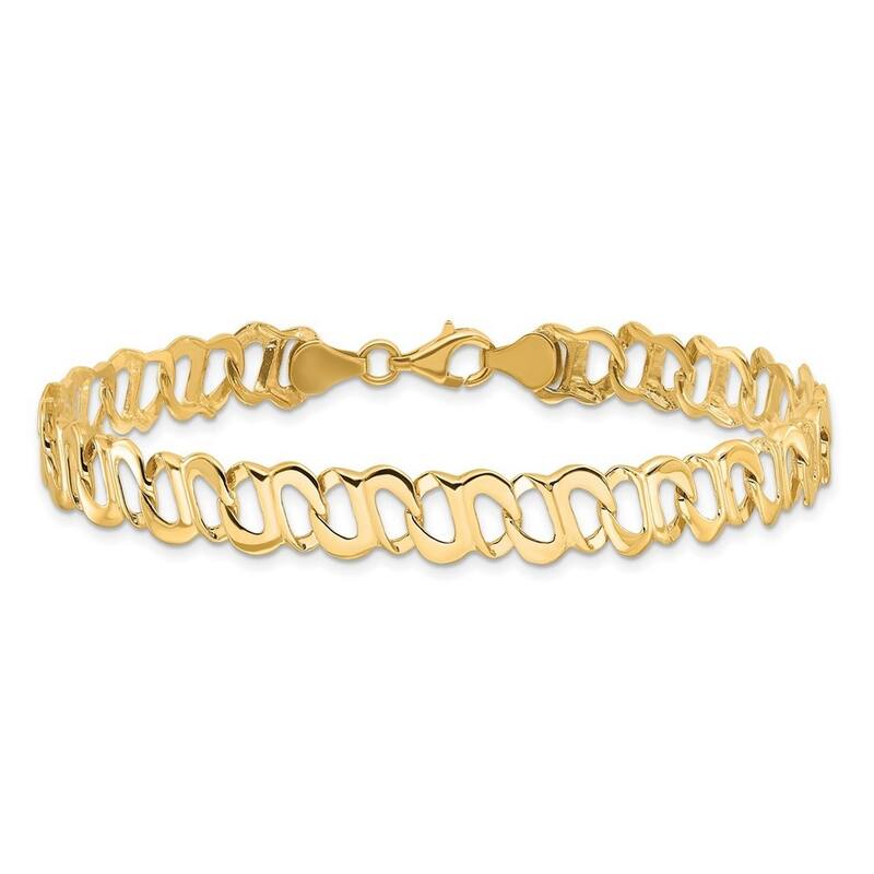 Curata 14kt Yellow Gold Solid Open back Fancy Lobster Closure Polished and Textured Link Bracelet 8.75 Inch