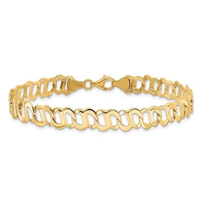 Curata 14kt Yellow Gold Solid Open back Fancy Lobster Closure Polished and Textured Link Bracelet 8.75 Inch