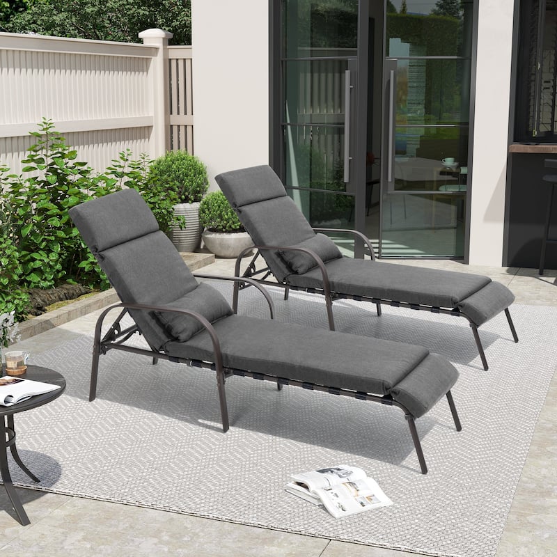 Outdoor All-weather Cushioned Adjustable Chaise Lounge Chairs Patio Pool Loungers