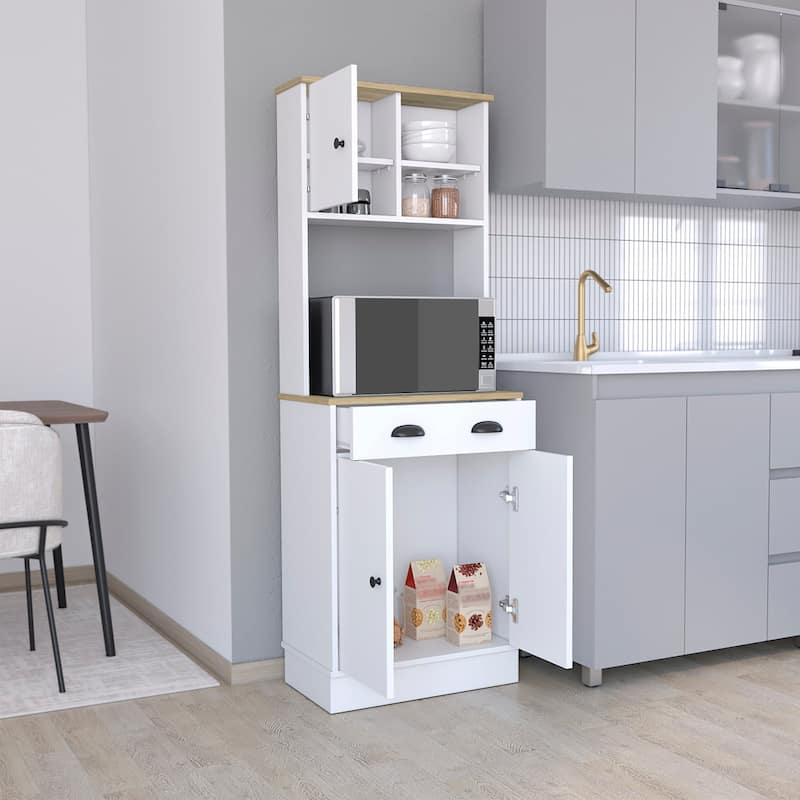 TUHOME Albany Kitchen Pantry with 2 Cabinets, 2 Open Shelves, and Drawer - N/A