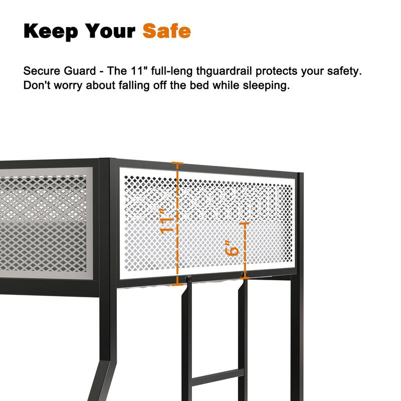 Twin Full Bunk Black with White Mesh Guard Rail