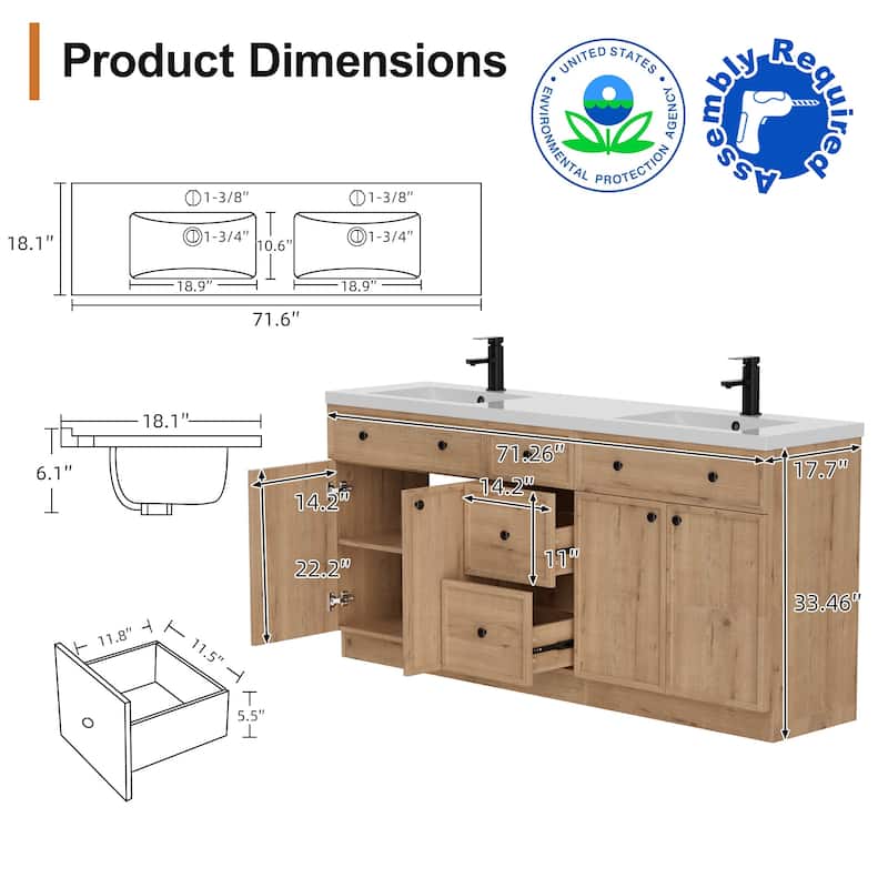 36"/48"/60"/72" Bathroom Vanity Set with Sink & Faucet