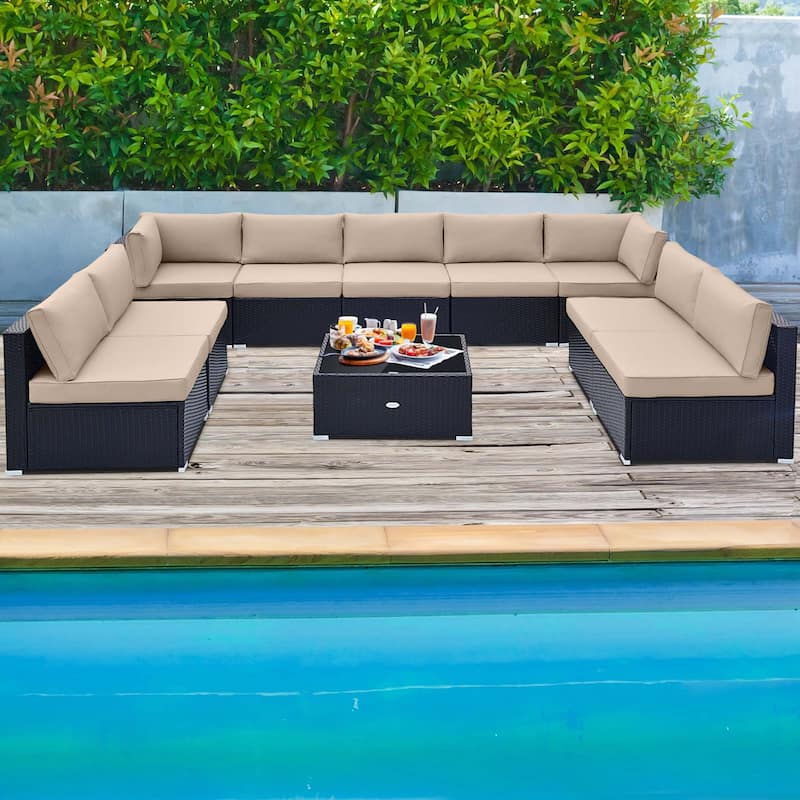 Costway 10 PCS Patio Rattan Furniture Set Outdoor Wicker Sofa Table - See Details