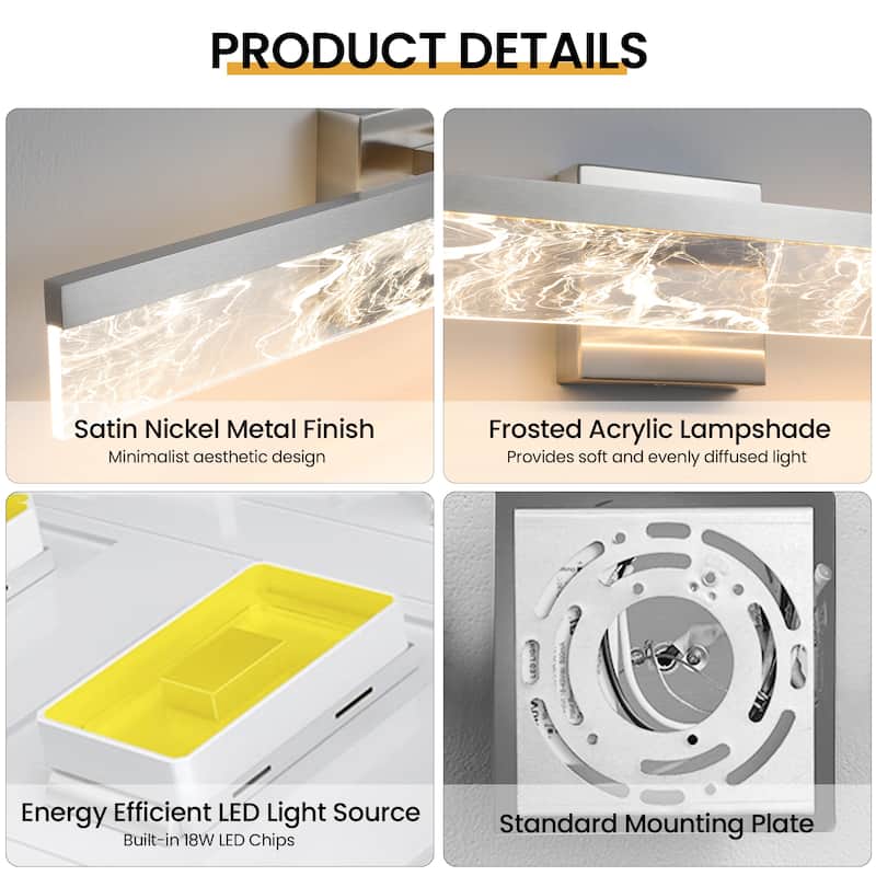 LED Bathroom Vanity Light 24/32/39 inch Dimmable Metal Wall Sconce - Black/Warm White Light