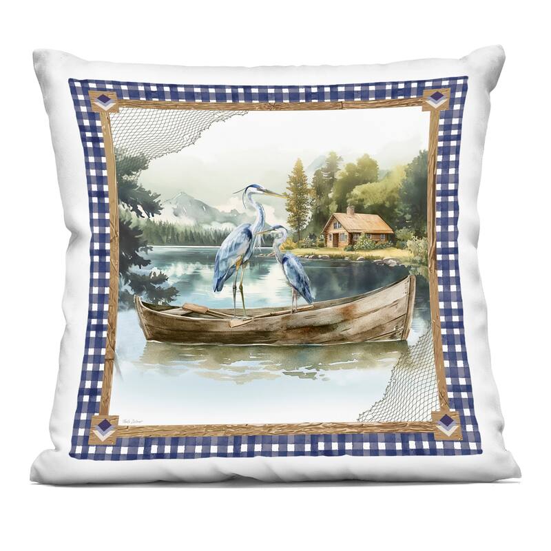 Stupell Herons on Boat with Tartan Decorative Printed Throw Pillow Design by Nicole DeCamp - Accent - Polyester - Blue - Single