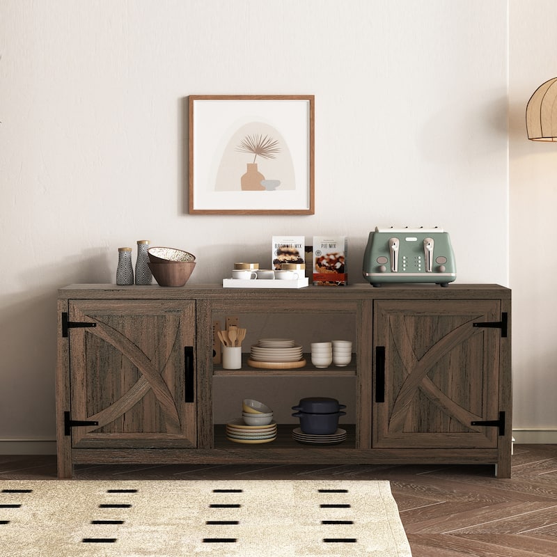 58" Rustic Walnut Barn Door Wood Console TV Stand for TV's up to 65" - 58 inches in width