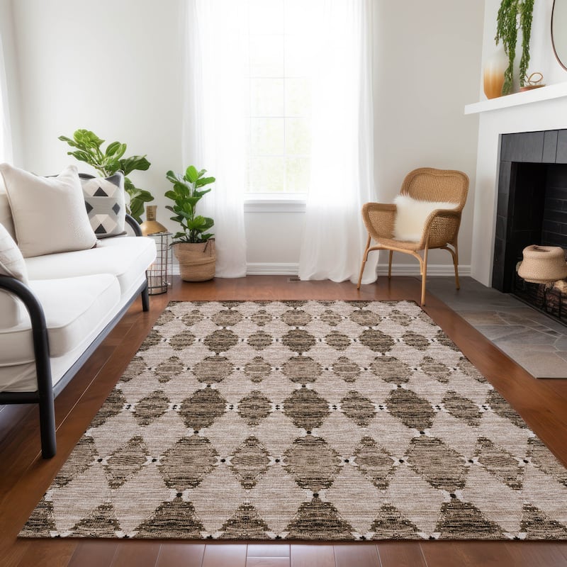 Machine Washable Indoor/ Outdoor Chantille Modern Boho Damask Rug