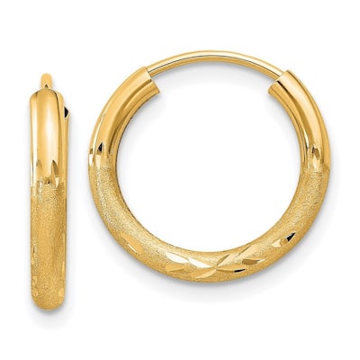 Curata 14k Yellow Gold 2mm Satin Diamond-Cut 2x15mm Endless Hoop Earrings