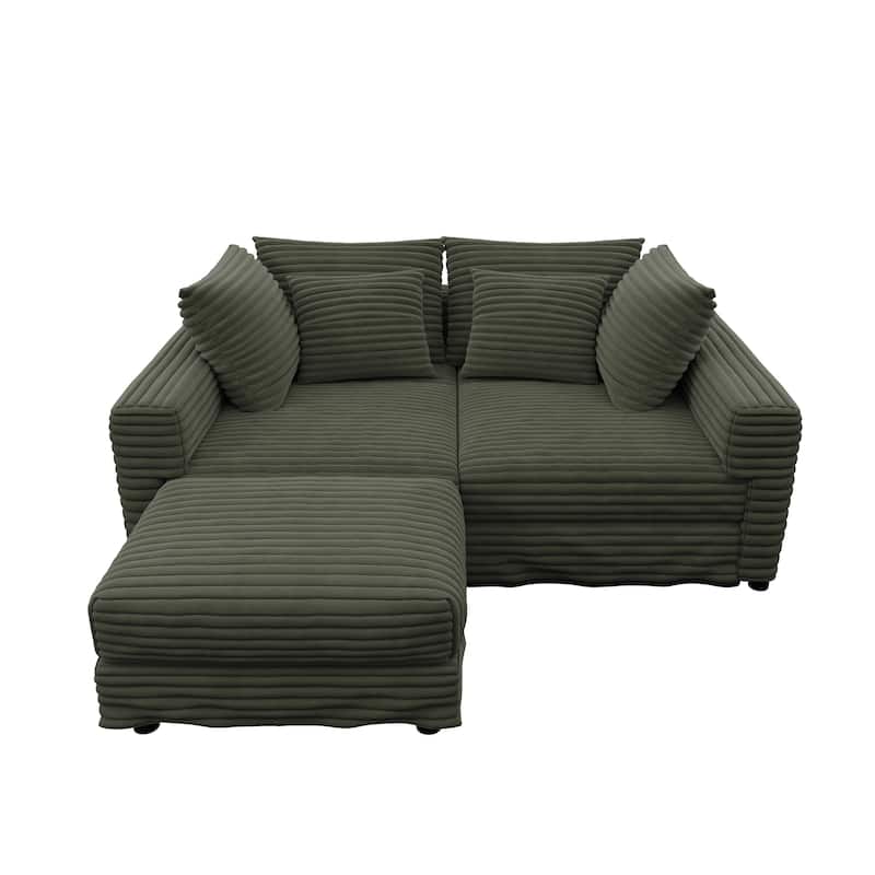 102.4" Corduroy Couch with Ottomans, 4 Seat Convertible Modular Sectional Sofa, Upholstered Couches with Pillows for Living Room