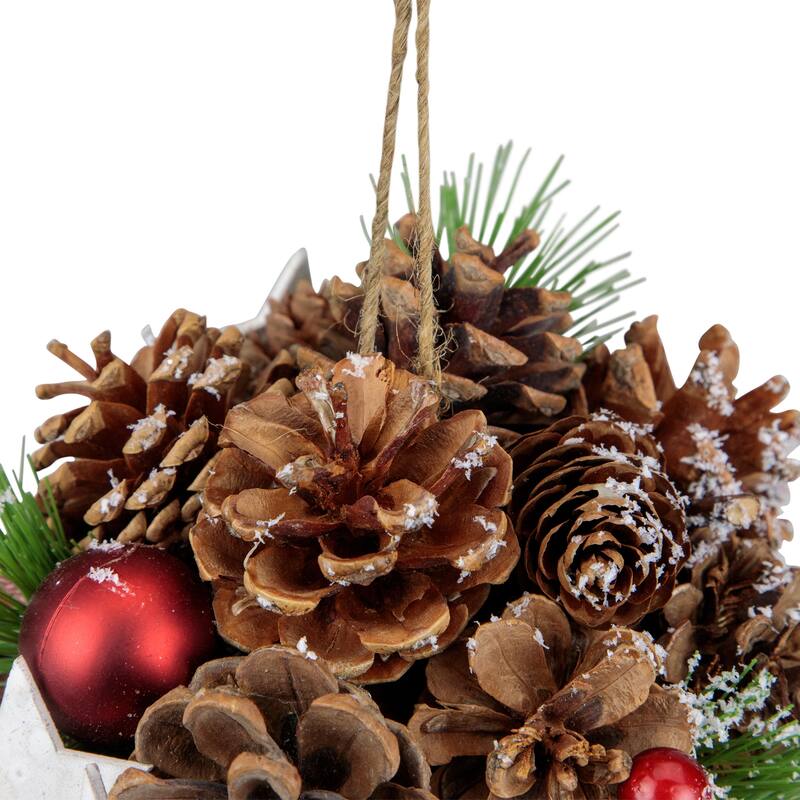 Pine Cones, Stars and Berries Hanging Christmas Ornament - 6"
