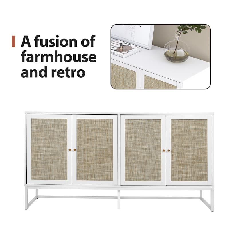 Wood Rattan 4-Door Buffet Sideboard With Storage