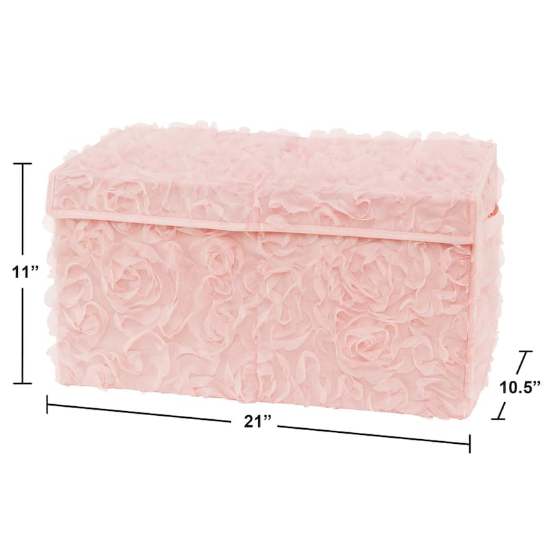 Pink Floral Rose Girl Kids Fabric Toy Bin Storage - Blush Flower Luxurious Elegant Princess Vintage Boho Shabby Chic Luxury Glam