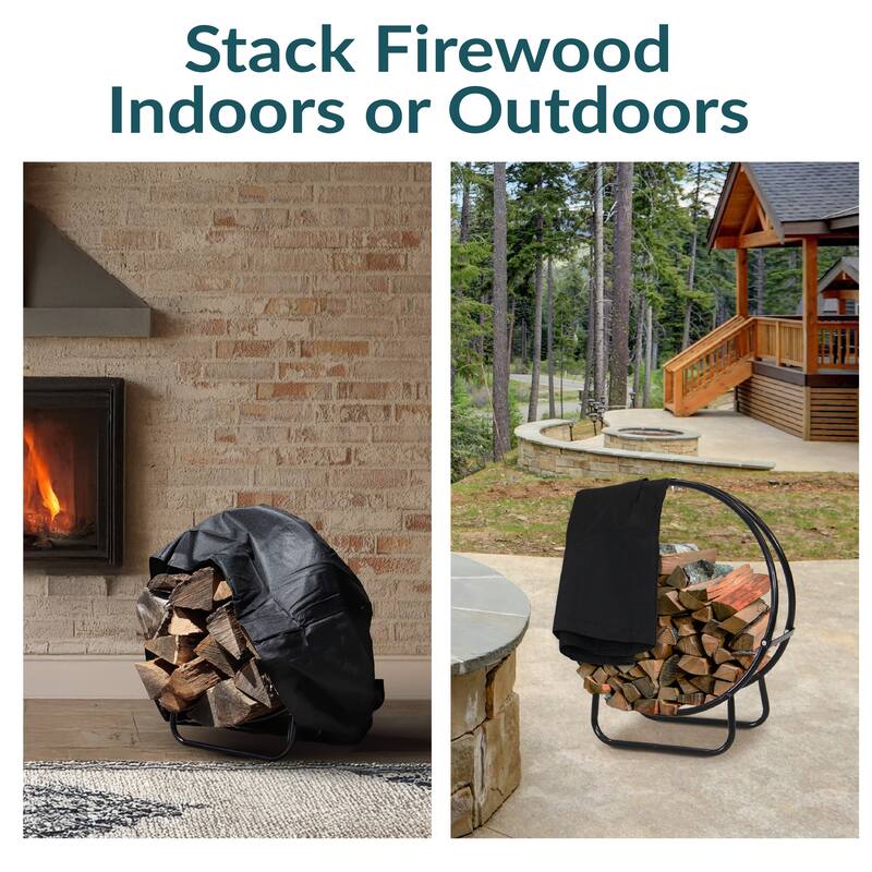 Sunnydaze Firewood Log Hoop Black Steel Easy Access Storage - Multiple Sizes