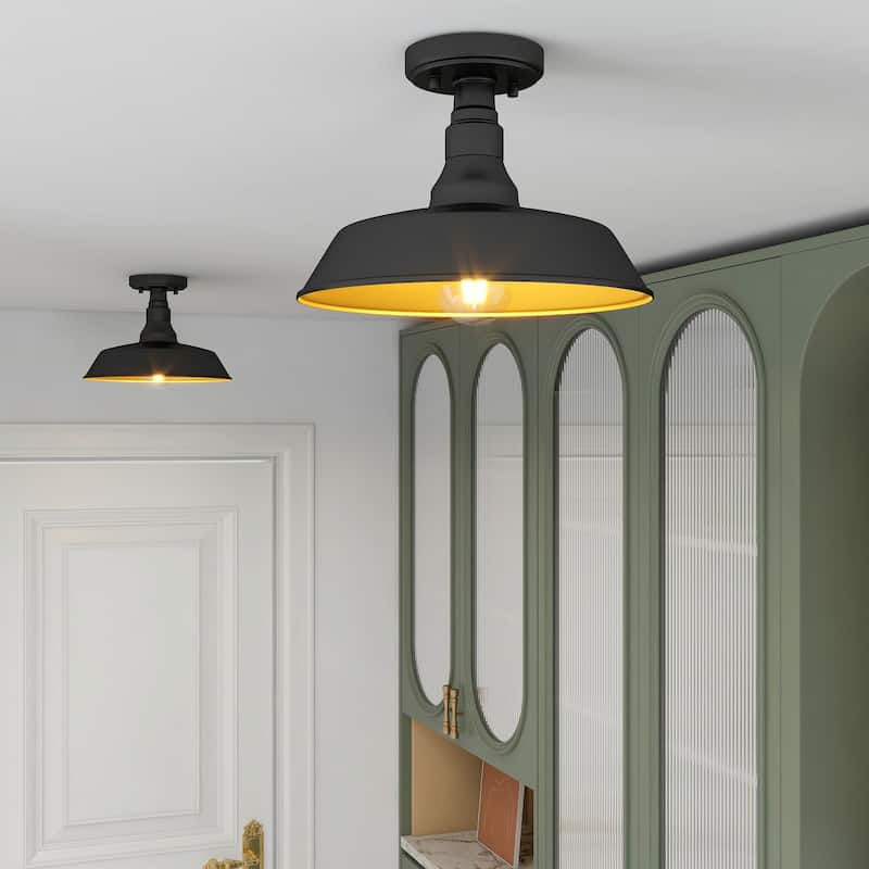 Transitional Semi Flush Mount (Set of 2) - 12"x12"x8.28" - Black