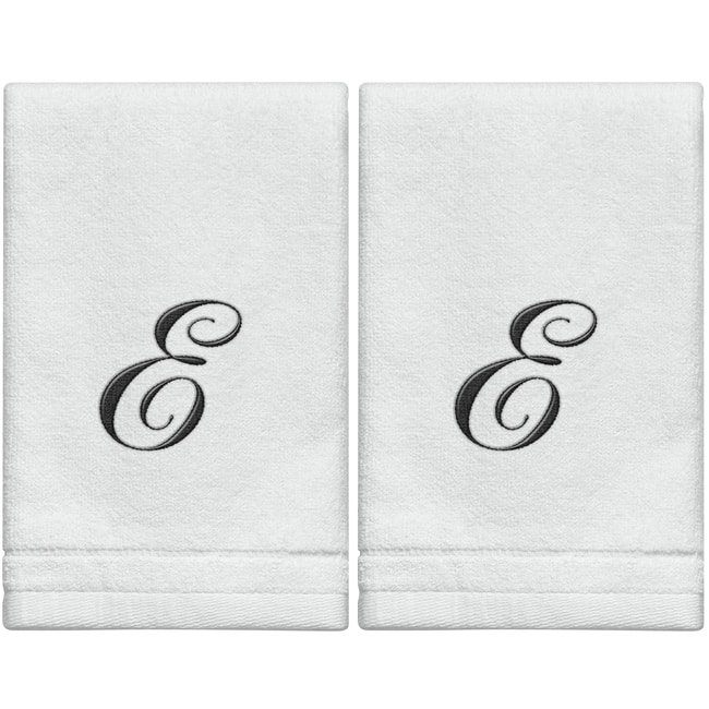 Creative Scents White Monogrammed Initial Fingertip Towels with Black Embroidery - E