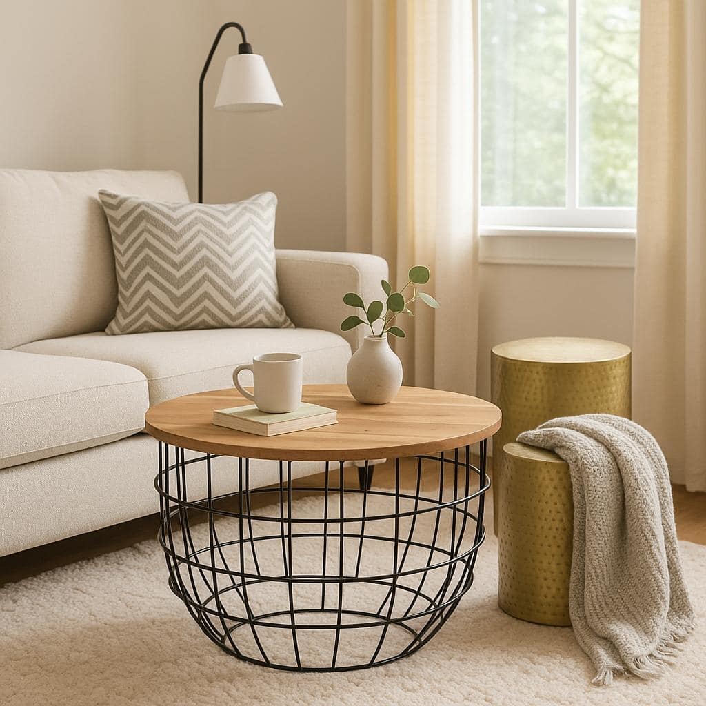 Timbergirl Acacia Wood Top with Metal Mesh Base Coffee Table - 26"