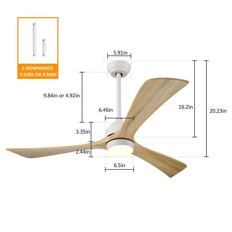 52 inch Smart Ceiling Fan Light with Remote Control with 3 Wood Blades,Flush Mount,Dimmable LED