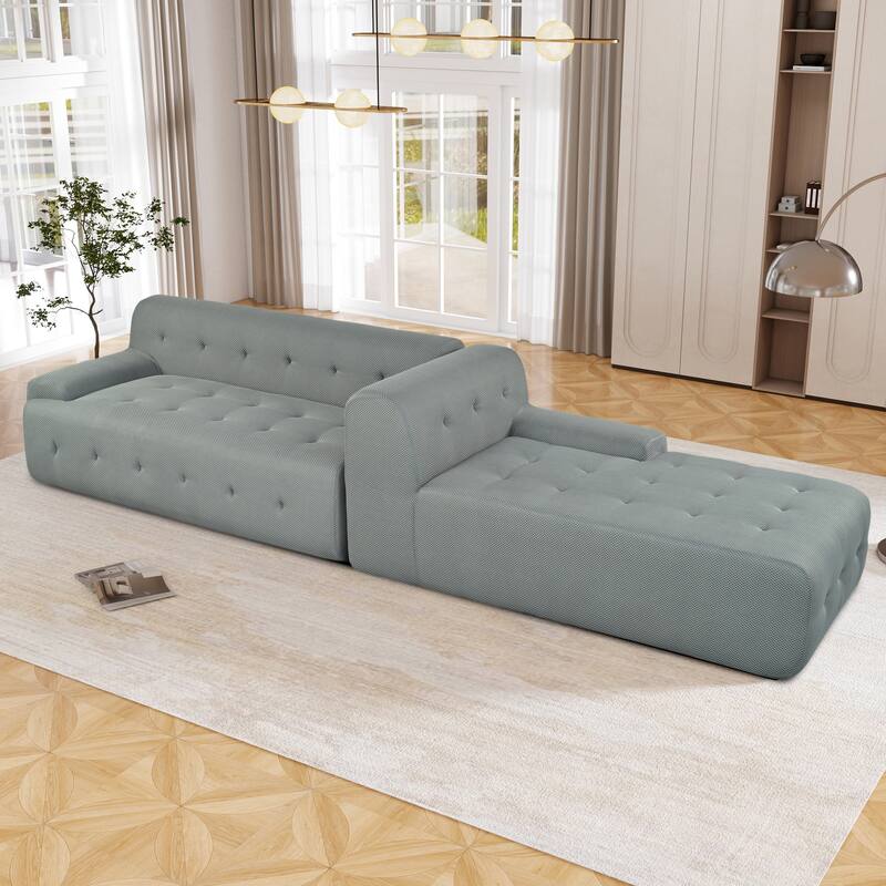 107" Polyester Mesh L-Shaped Modular Sectional Sofa with Deep Seat & Pocket Springs