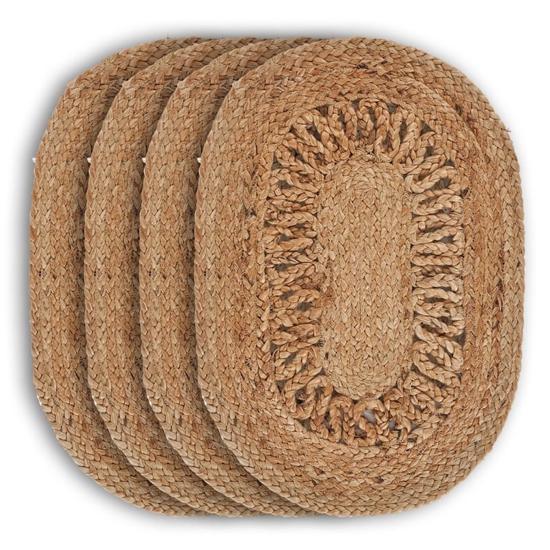 Sevita Natural Fiber Braided Border Jute Placemats, Sets of 4 - 13" x 19"