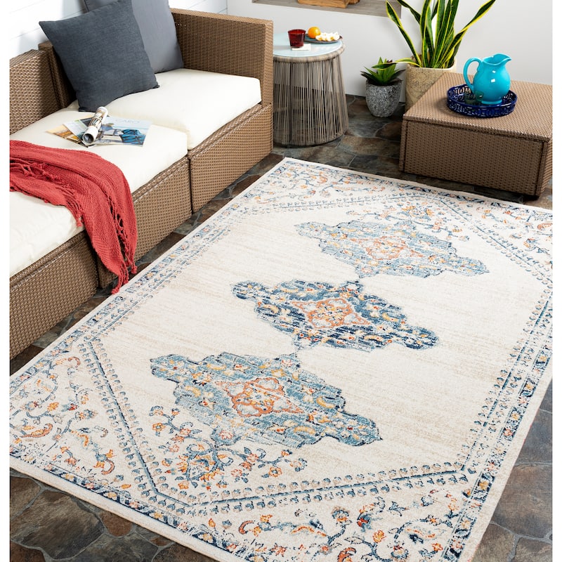 Artistic Weavers Montse Indoor/ Outdoor Boho Medallion Area Rug - 5'3" x 7' - Orange/Denim