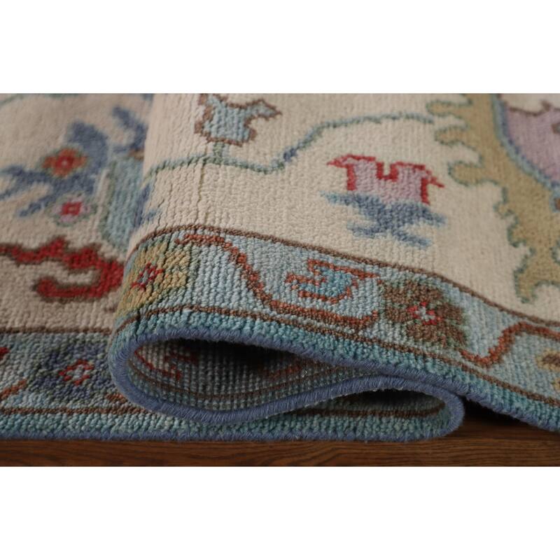 Light Blue Oushak Area Rug Handmade Wool Carpet - 9'0" x 11'9"