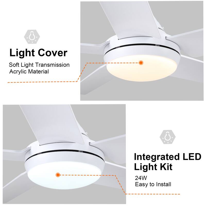 48 in. White Indoor Ceiling Fan with Dimmable LED Light and Remote - 48 INCHES