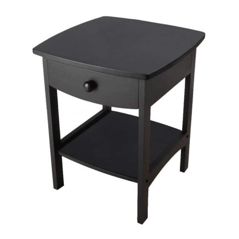 Black 1-Drawer Bedroom Nightstand Contemporary End Table - 22" H x 18" W x 18" D