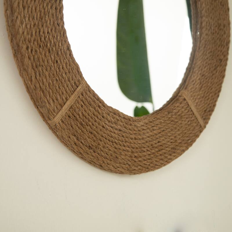 Breeza Hemp Hand-Woven Bamboo Circle Mirror - Earth Yellow, Bathroom, Bedroom - Silver