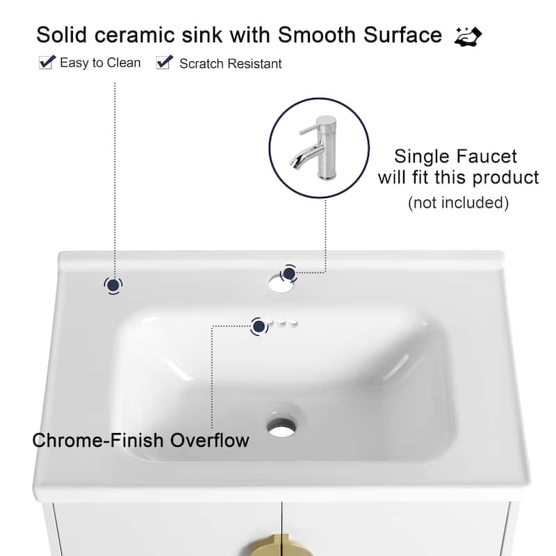Malwee 24"/28" Floating Bathroom Vanity, Wall Mounted Bathroom Vanity with Ceramic Sink and Soft Close Door
