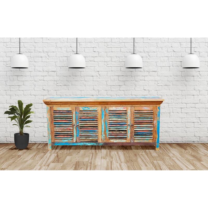 Chic Teak Chest / Media Center with 4 Doors made from Recycled Teak Wood Boats