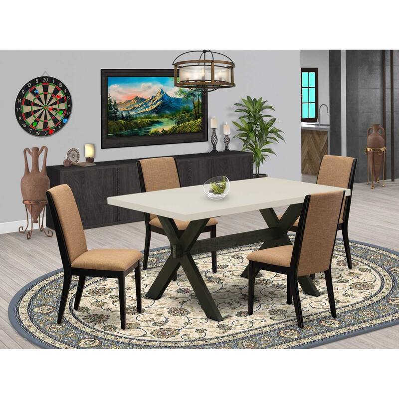 HomeStock 5-Piece Natural Oak Finish Solid Wood Top Dining table with 4 Chairs