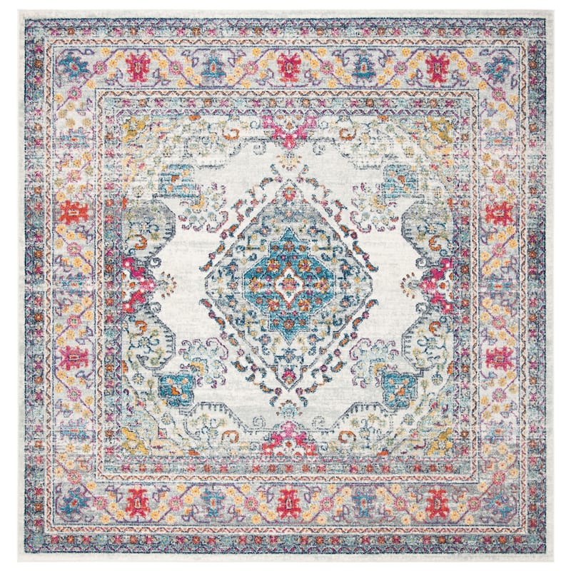 SAFAVIEH, Evoke Seniha Vintage Boho Medallion Rug - 6'7" Square - Cream/Fuchsia