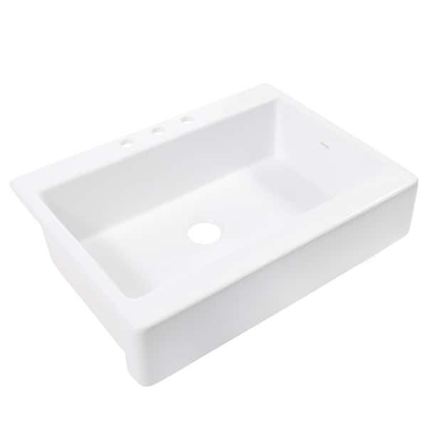 slide 2 of 9, Parker Crisp White Fireclay 34" Single Bowl Quick-Fit Drop-in Farmhouse Apron Front Traditional-Style Kitchen Sink and Drain
