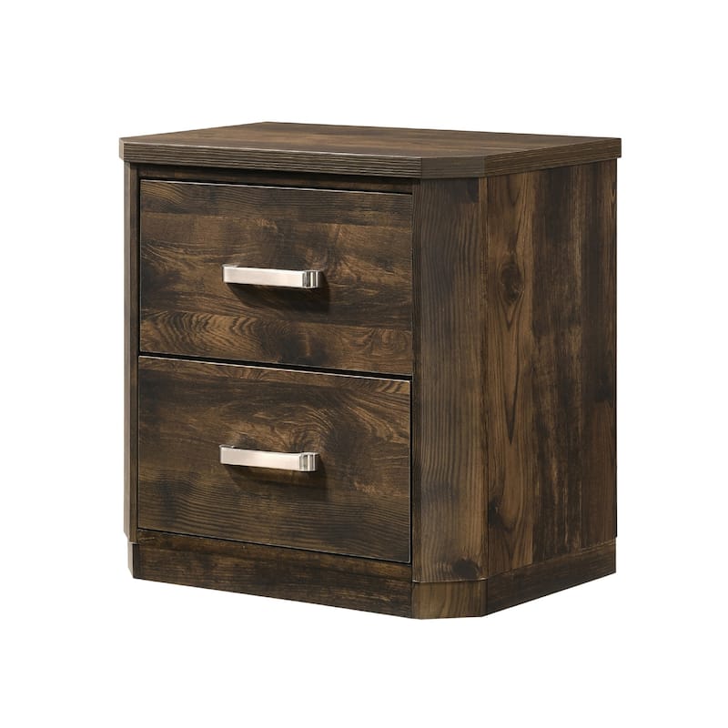 2 Drawers Wooden Nightstand in Rustic Walnut Finish - Rustic Walnut - 2-drawer