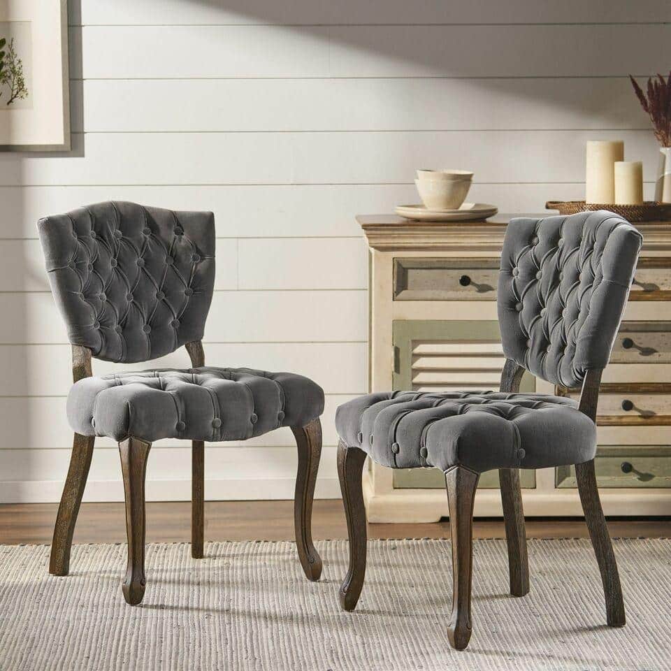 Velvet Dining Chairs Set of 2, Kitchen Side Chairs, Tufted Dining Room Chairs with Padded Seat and Wood Legs for Living Room