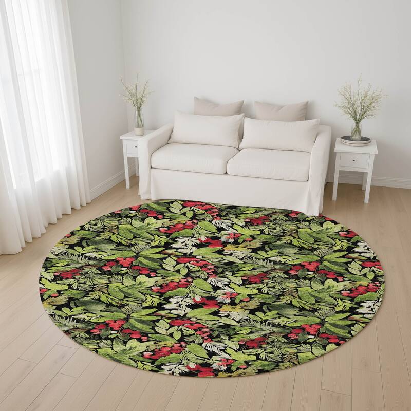Premium Washable Super Soft Christmas Holly Mayfield Rug - Black - 8' x 8'