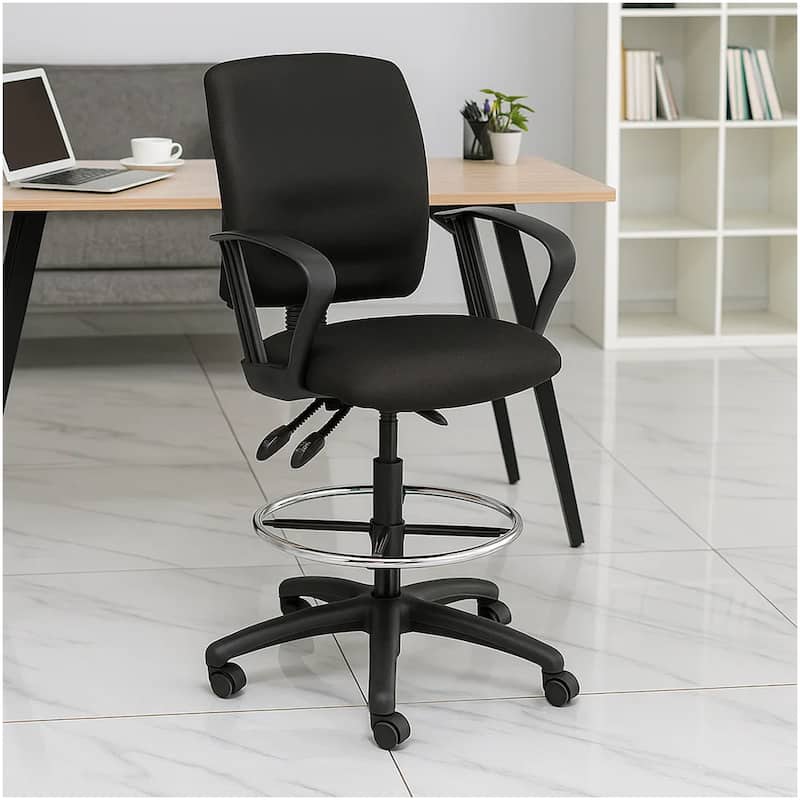 Jea Swivel Drafting Stool, Seat Tilt Lock, Loop Arms, Black Crepe