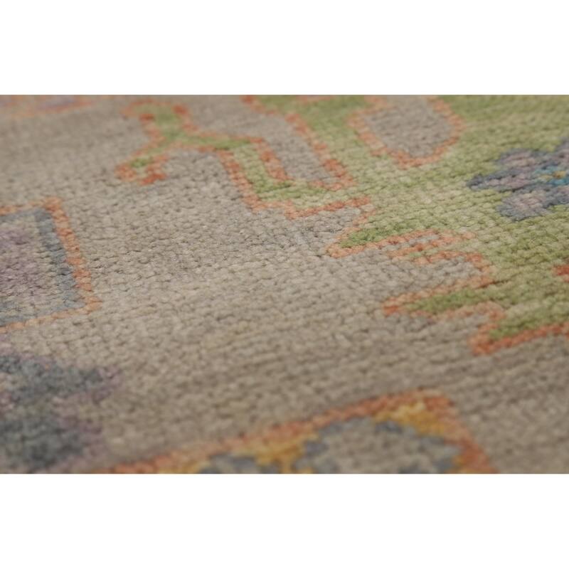 Floral Grey Oushak Indian Area Rug Hand-Knotted Wool Carpet - 7'11" x 9'10"