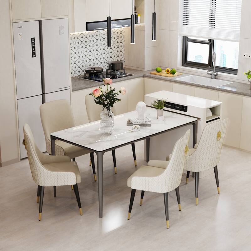 Rectangular Sintered Stone Dining Table Aluminium Alloy Frame - 31" D X 63" W X 29" H