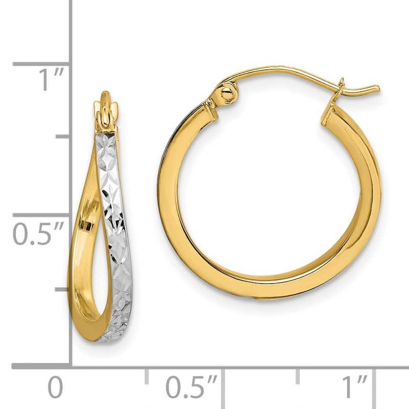 Curata 10k White Gold Polished Rhodium Hinged Post Sparkle Cut Textured Wavy Hoop Earrings - 20x20mm