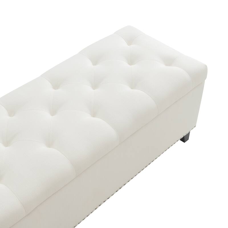 47.5" Linen Button-Tufted Storage Ottoman with Safety Close Hinge