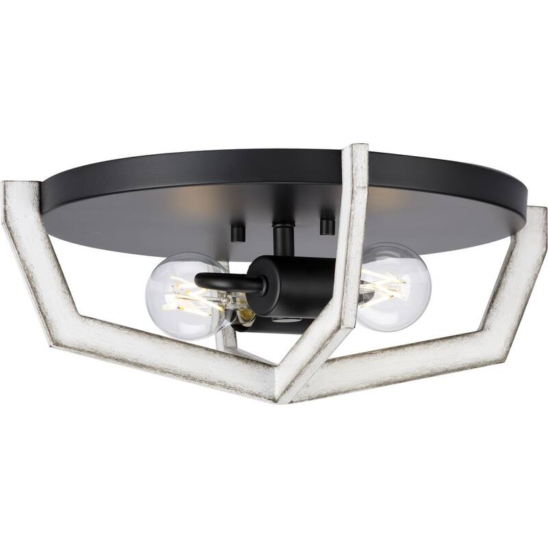 Galloway Collection 2-Light 15 in. Matte Black Modern Farmhouse Flush Mount Light - Medium