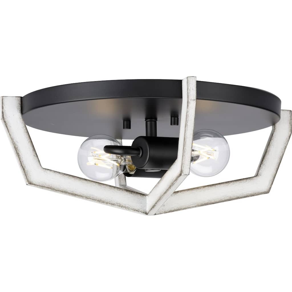 Galloway Collection 2-Light 15 in. Matte Black Modern Farmhouse Flush Mount Light - Medium